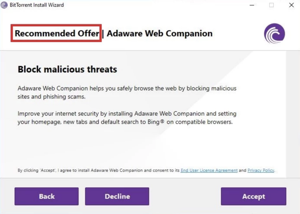 bundled installer of Adaware Web Companion