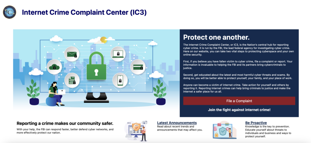 Internet Crime Complaint Center officielle hjemmeside