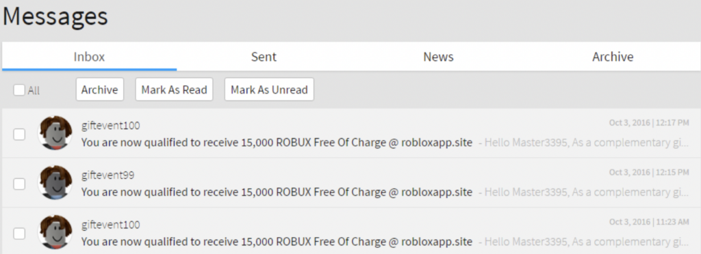 Roblox phishing-e-mails